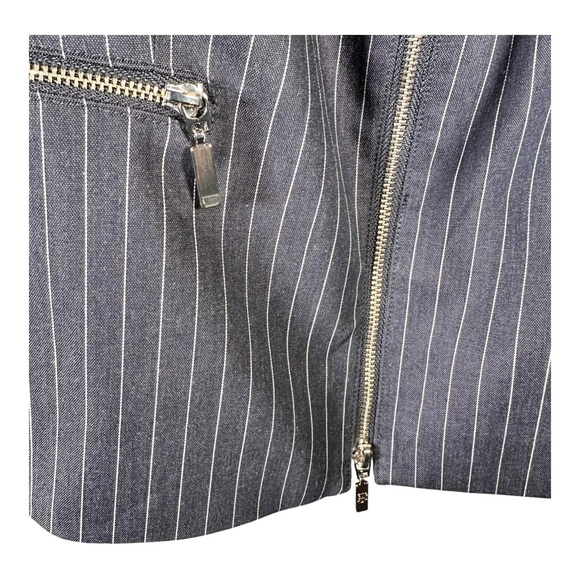 Tommy Hilfiger Navy Pinstripe Elbow Pad Blazer Size 14 Mock Collar Blue Jacket - Picture 5 of 14